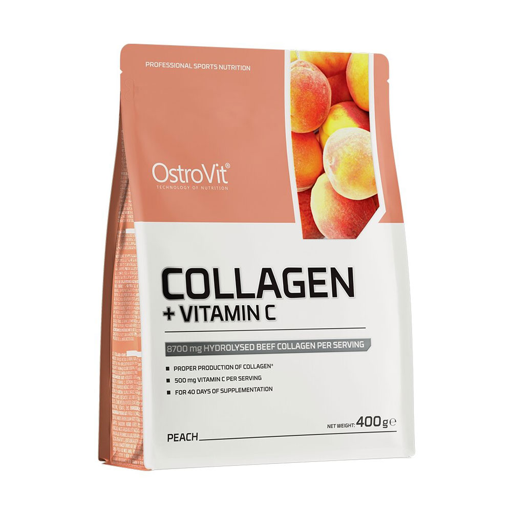 Колаген для суглобів та зв'язок OstroVit Collagen + Vitamin C з вітаміном C зі смаком персику, в порошку, 400 г